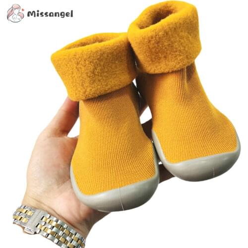 Winter Kids Warm Snow Shoes Socks Infant Boys Brushed Thick Sock Shoes Yellow Black Baby Girls Booties Soft Soles Toddler Shoes