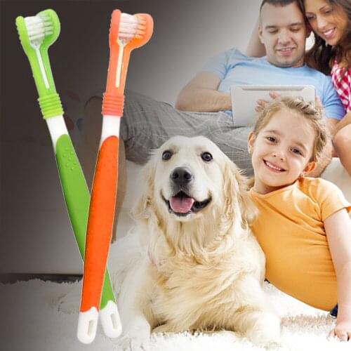 Pet Dog Toothbrush Three-Head Multi-angle Brushing Teeth Cleaning To Remove Bad Breath Tartar Teeth Care Dog Cat Cleaning Mouth