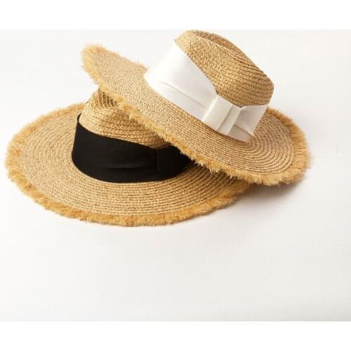 01905-HH7356 Handmade natural raffia grass fedoras hat men women panama jazz cap