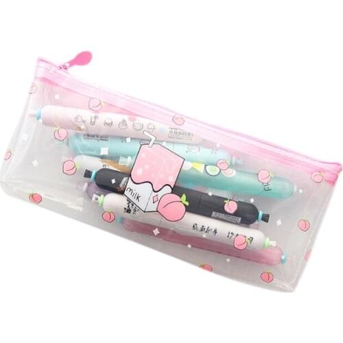1pcs/pack Very cute large capacity and kawaii Stationery Pen Bag simple fruit transparent pencil case three design random