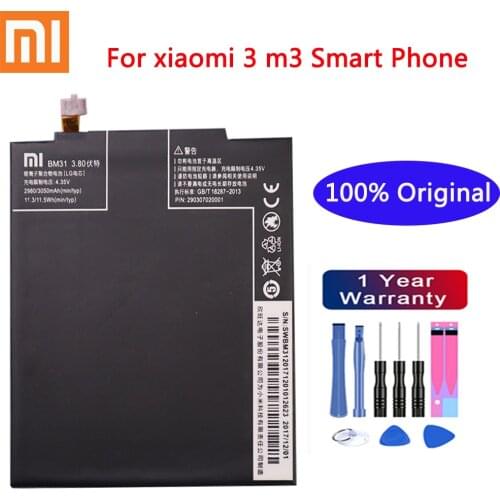 100% Original Replacement Battery For Xiaomi Mi 3 M3 Mi3 BM31 Genuine Phone Battery 3050mAh+Gift Tools +Stickers