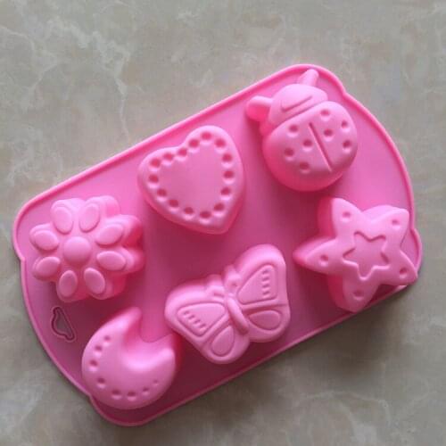 100Pcs/Lot 6 Even Insects Moon Pattern Chocolate Mold Silicone Cake Mold Baking Mold Handmade Soap Mold