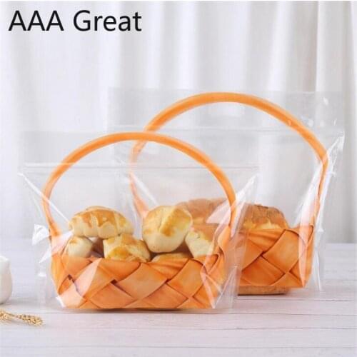 100Pcs/Lot Food Bag Shopping Basket Self-Sealing Zipper Bags Bread Toast Fruit Plastic Transparent Packaging Pouches Hang Hole