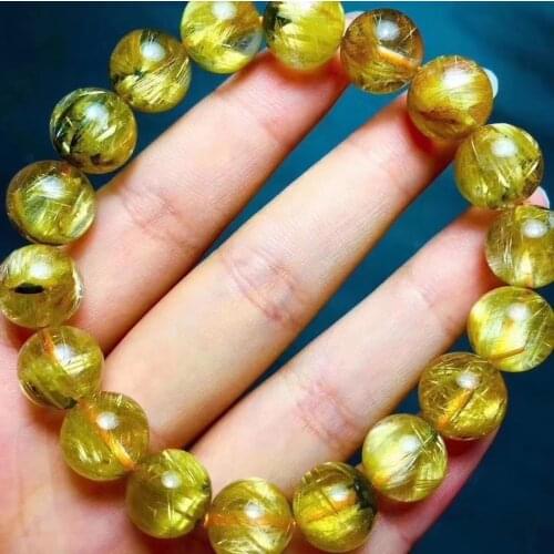 11.5mm Natural Gold Rutilated Quartz Clear Round Beads Bracelet Women Men Fashion Wealthy Stone Genuine AAAAAA