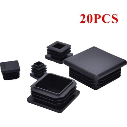 20Pcs Black Blanking End Cap Square Tube Cap Floor Protector Pads Square Pipe Plug Chair Non-slip Cover Furniture Accessories