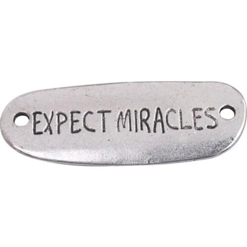 20PCS Silver Color Metal EXPECT MIRACLES Connector Links 40x15mm A5374