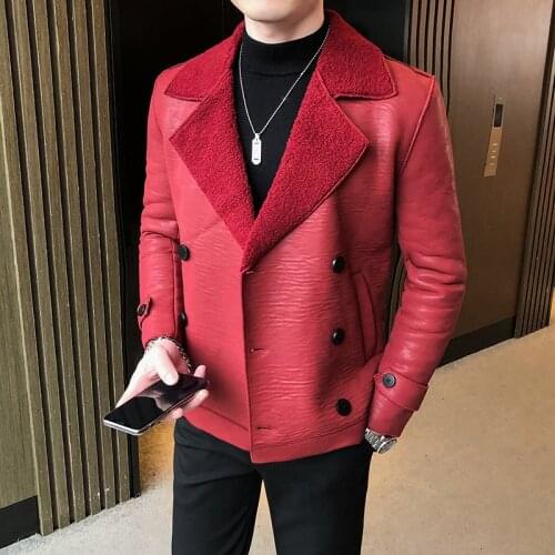 2020 Faux Leather Men Jacket Leather Coat Autumn Winter Fleece-lined Thickened Double Breasted Fur Mens Fur Coat Mens Clothing