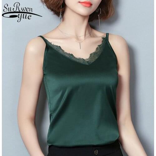 2021 Fashion chiffon women tanks v-neck sexy lace camis vest slim black sleeveless female tops casual women camis 0628