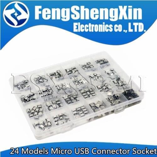 24vlaues*10pcs=240pcs Micro USB Connector Socket Jack USB Connectors Set for MP3/4/5 Lenovo ZTE Huawei Samsung SONY Xiaomi HTC