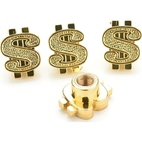4Pcs Bike Motorcycle Valve Caps Universal Gold Dollar Car Truck Bicycle Tire Air Valve Stem Cover Caps Wheel Rims Accessories