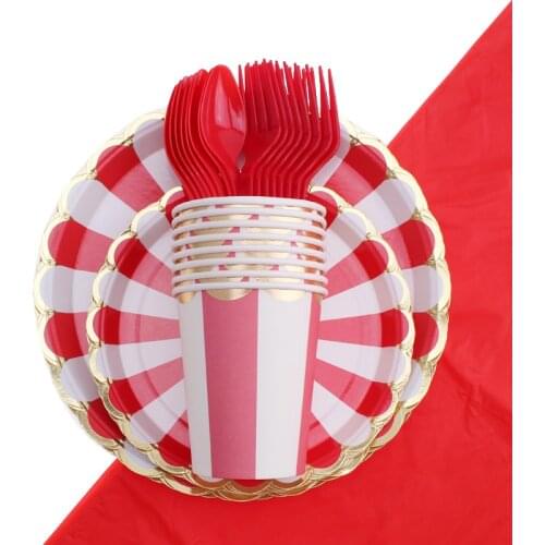 41pc/set Red Stripe Theme Party Tableware party birthday decoration Baby Shower Plate Napkin Disposable Tableware Party Supplies