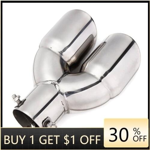 63mm Double Outlet Stainless Steel Chrome Car Muffler Exhaust Pipe Tip End Trim Modified Tail Throat Car Liner Pipe Silver Tools