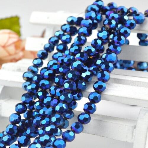 70pcs 8mm Blue Plating Color Round Ball Faceted Crystal Loose Spacer DIY Beads Crystal Glass Jewelry Beads DIY
