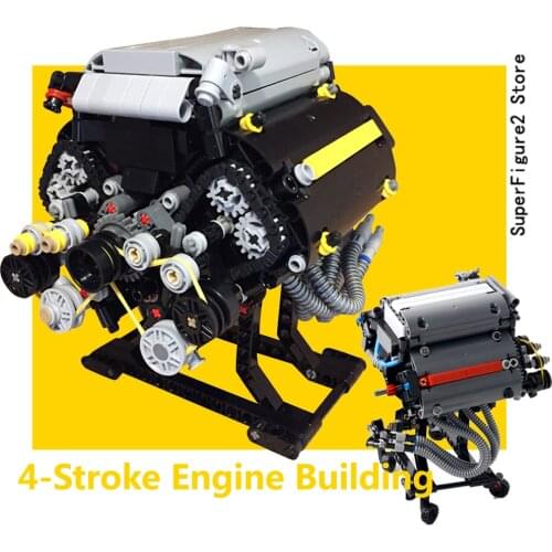 871Pcs Static Version 32 Air Valve 8-Cylinder 4-Stroke Engine Building Kit For V8 Model MOC Small Particle Block - Color Random