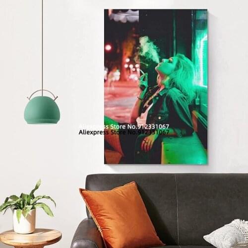 Abstract Somking at Night Bar Women Picture Wall Art Oil Print Canvas Painting Posters and Prints for Home Living Room Decor