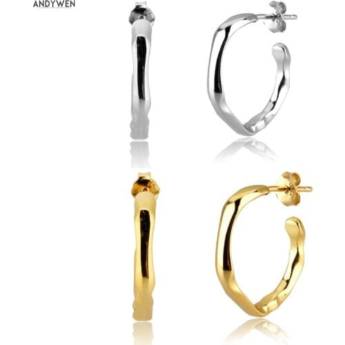ANDYWEN 925 Sterling Silver Gold Plain Geometric 18mm Hoops Earring Piercing Pedniente Ohrringe Luxury Jewelry 2020 Rock Punk