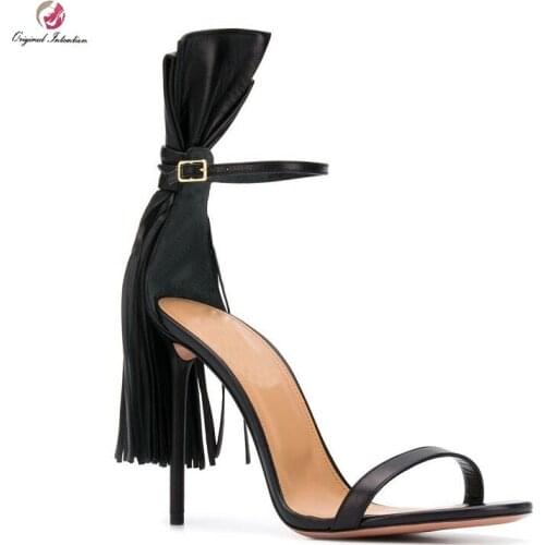Mature Sexy Female High Heel Sandals Ankle Strap Fringe Sandals Casual Heels PU Synthetic Microfiber buckles Strap Size 34-45