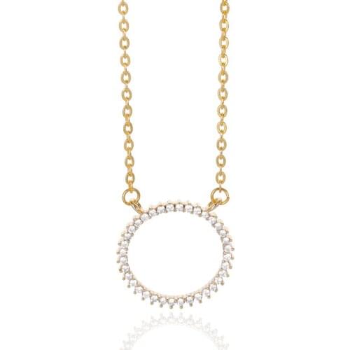 Trend Elegant Jewelry Crystal Circle Pendant Necklace Gold Color Unquie Stainless Steel Women Fashion Necklace 2021