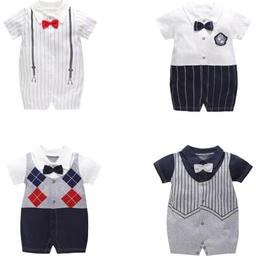 Baby Summer Short Sleeve Climbing Clothes Newborn Baby Cotton Thin Rompersinfant Boys Girls Gentleman One-piece Dress Pajamas