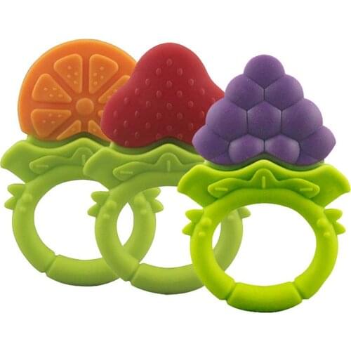 Baby Silicone Fruit Grape Strawberry Orange Teether Teething Chew Ring Toy Gift
