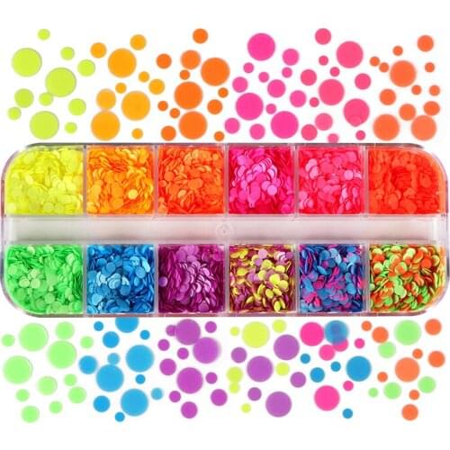 Fluorescence Mixed Size 3D Ultra-thin Round Nail Glitter Sequins Sparkly Flakes For DIY Neon Bubble Design Nail Art Decorations