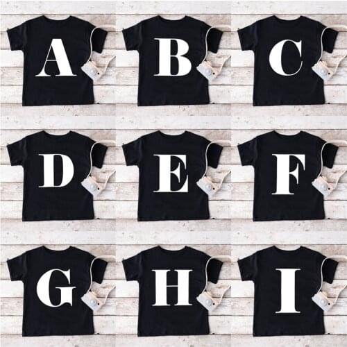 Baby Girls Boys 26 Letters Print T Shirt Cool Fashion Kids Black T-shirts Boys Clothes Children Summer Tops Drop Shipping