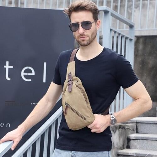 Canvas Vintage Bag Small Chest Bag for Men Crossbody Cell Phone Shoulder Bag Waist Bag Sport