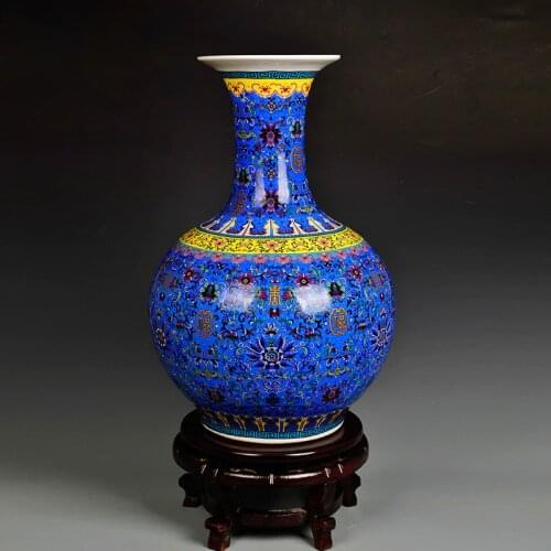 Chinese Style Classic Antique Jingdezhen Enamel Porcelain Big Floor Vase Home Office Decor Ceramic Flower Vase For Birthday Gift