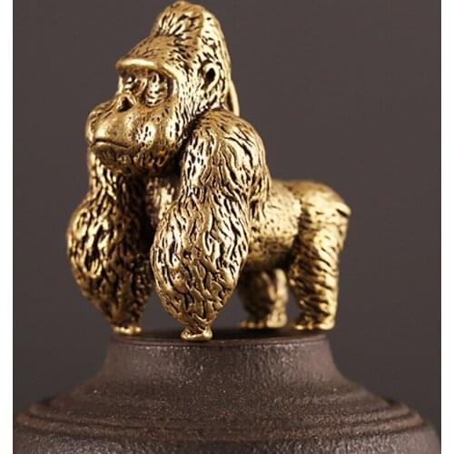 Brass Big Gorilla Home Office Desk Decoration Kingkong Animal Ornaments Copper Table Tea Pet Car Keychain Hanging Pendant Gifts