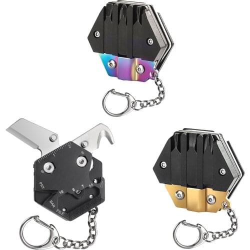 Multifunctional Hexagon Coin Outdoor EDC Tool Hexagon Folding Coin Knife Keychain Screwdriver Pocket Fold Mini coltello Gear Pee