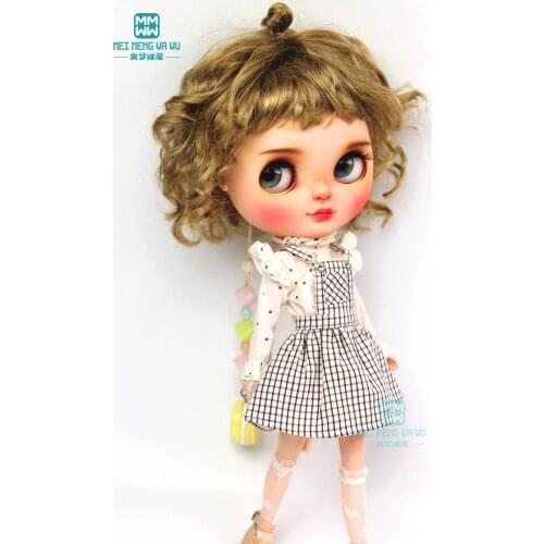 1pcs Blyth accessries fashion plaid strap dress Black, red, pink, denim blue for Blyth Azone 1/6 doll clothes