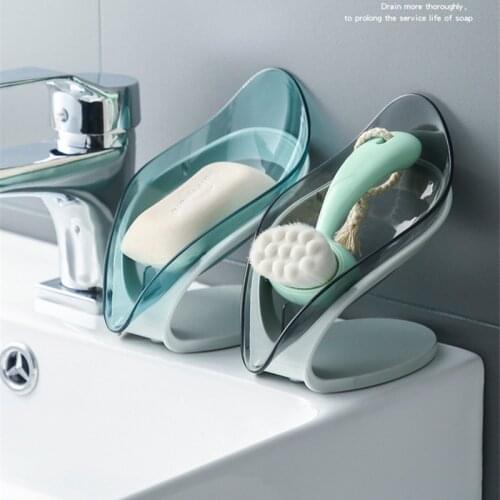 Leaf Shape Soap Box Bathroom Soap Holder Dish Tilt Storage Drying Rack Plate Tray Non-slip Drainage Kitchen Bathroom Supplies