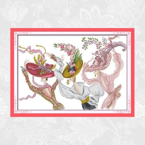Joy Sunday Prom hat Patterns Counted Cross Stitch kit Printed on Canvas DMC 11CT 14CT Needlework Set Embroidery Painting