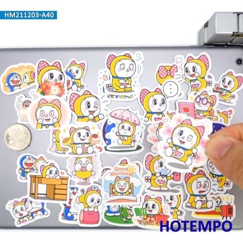 40pcs Cartoon Yellow Cat Robot Dorami Cute Mini Diary Stickers Pack for Girl DIY Stationery Scrapbook Phone Laptop Anime Sticker