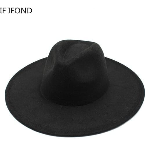 New Big Wide Brim British Style winter wool fedoras cap Solid Classic Men Women Panama Derby Wedding Church Jazz Hats