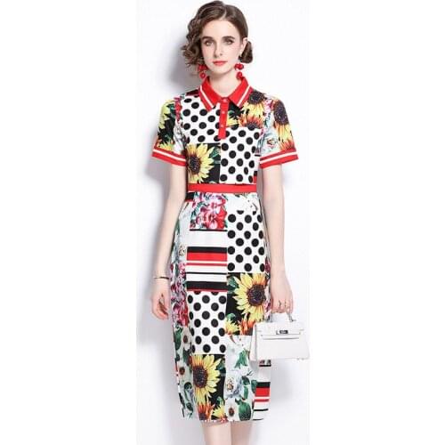 2021 Clothing New Fashion Popite WomenS Dress Lapel Short Sleeve Polka Dot Shirt + One-Step Skirt With Buttocks