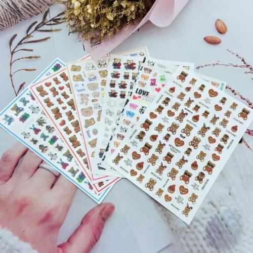 2021 New Arrival Japanese Style Party Gifts for Women Girls Nail Stickers Fingernail Decals Carton Bears Glue Adhesive Manicure
