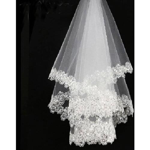 New Arrival White 1.5m Lace Applique Edge Bridal Wedding Veils Bride Veils Wedding Accessory On Sale