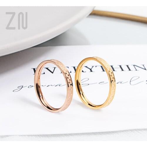 ZN New Gold Plated Minimalist Ring Square Check Pattern Titanium Stainless Steel Rings For Women Stacking Round Finger Ring