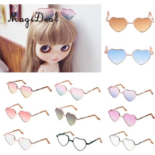 Cute 1Pair Doll Heart Frame Glasses Sunglasses Eyeglasses for 1/6 Dolls Fashion Accs 11Colors