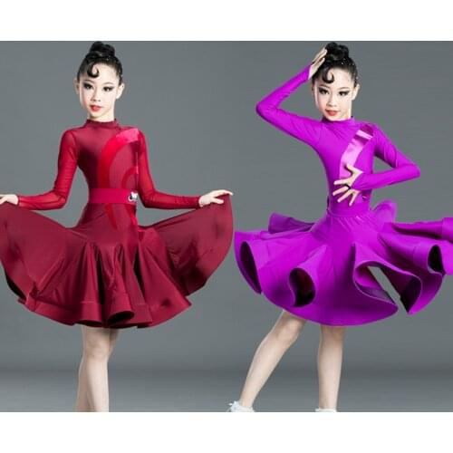Latin Dance Dress For Girl Long Sleeve Ballroom Tango Salsa Cha Cha Samba Performance Dance Wear Kid Practice Clothes SL2427
