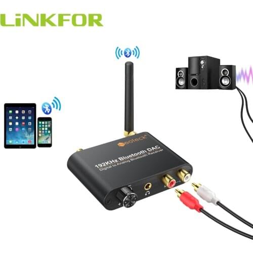 LiNKFOR 192kHz Digital to Analog Audio Converter with Bluetooth 5.0 Receiver Digital Coaxial Toslink to Analog Stereo L/R RCA