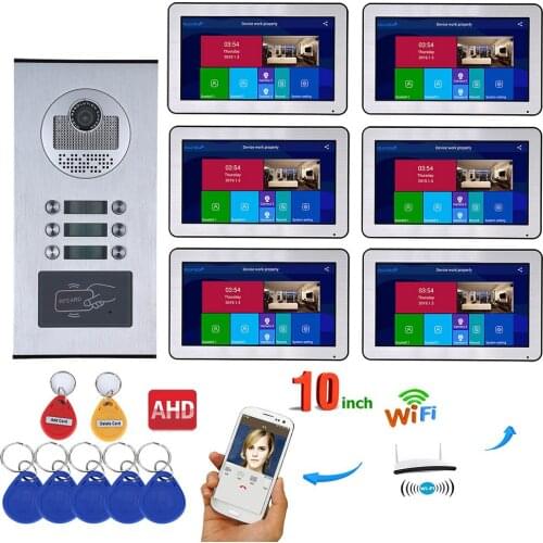 Wired Video Intercom Systems 6 apartments 10 inch Wifi Video Door Phone System RFID IR-CUT HD 720P Doorbell Camera