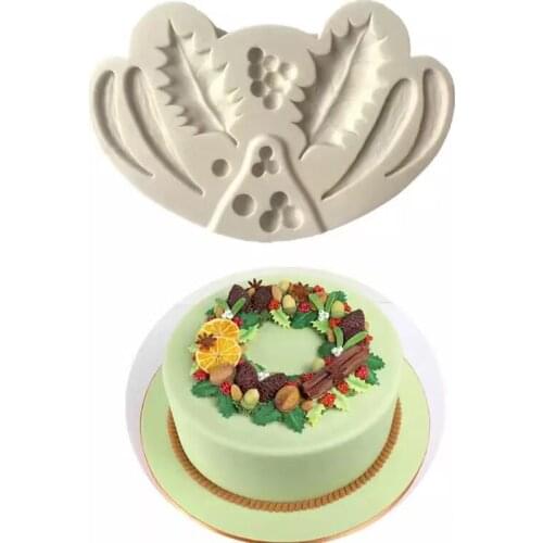 Christmas Fruit Leaf Shape Fondant Cake Silicone Mold Candy Chocolate Embossed Decoration Pudding Mould DIY Baking Tools