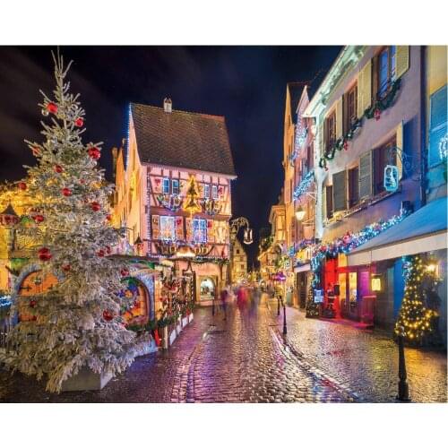 Christmas Night Street View Backdrop Baby Shower Party Birthday Room Decor Photo Booth Studio Prop