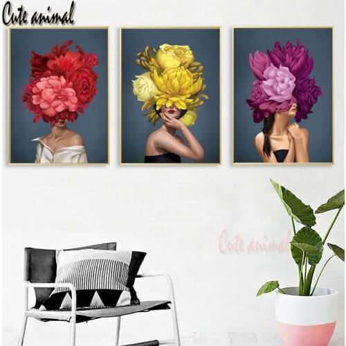 Pink Red Flower Lady Poster Personality DIY Diamond Embroidery Diamond Painting Cross Stitch square Drill Mosaic Decoration 3PCS