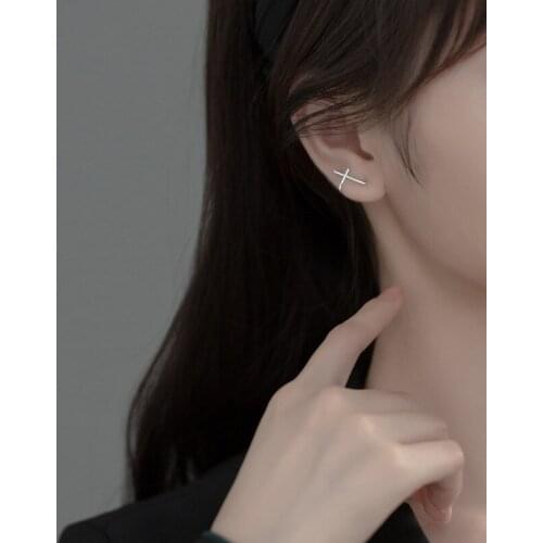 Enosola 925 Sterling Silver Cross Shape Ear Studs Small Minimalist Geometric Earrings Jewelry Gifts for Women Girls Unique Desig