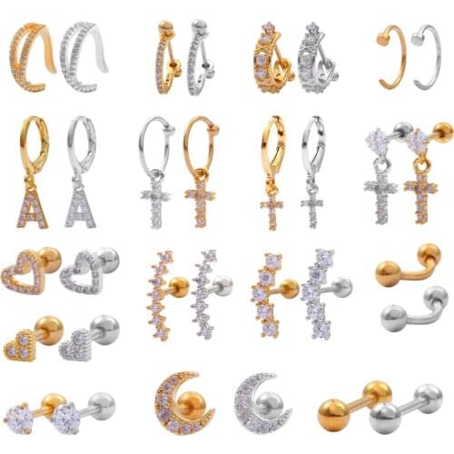 1Pc 30Style Rainbow CZ Hoop Cartilage Earrings for Women Fashion Stainless Steel Zircon Round Ear Buckle Ear Piercing Jewelry