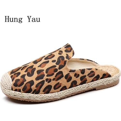 Women Shoes Slippers Canvas Leopard National Style Summer Sandals Hemp Flip Flop Weave Flat Platform Fashion Loafer Breathable
