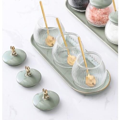 Kitchenware Glass Jars and Lids Seasoning Jar Cereal Dispenser Glass Bottles Combo Set Household Spice Organizer Rack Sugar Bowl